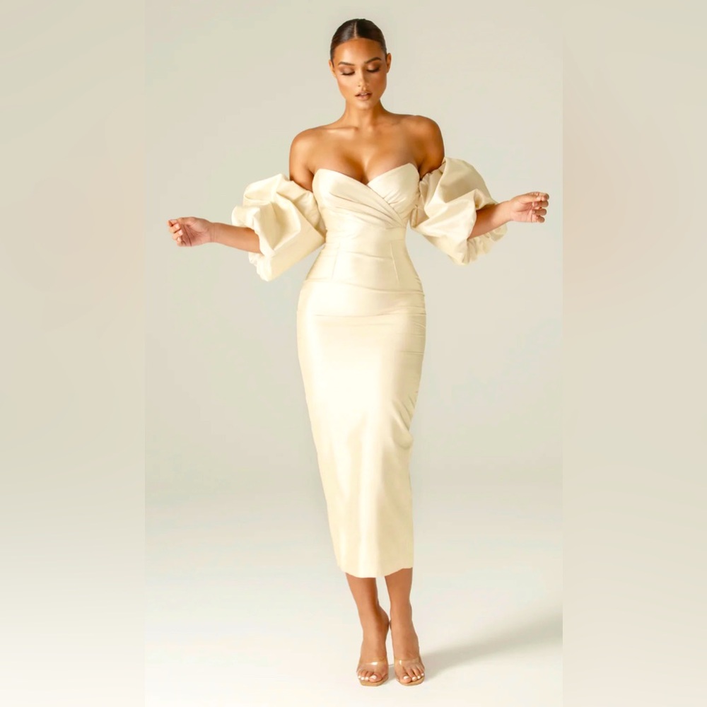 ALIEVA PUFF SLEEVE STRAPLESS MAXI DRESS